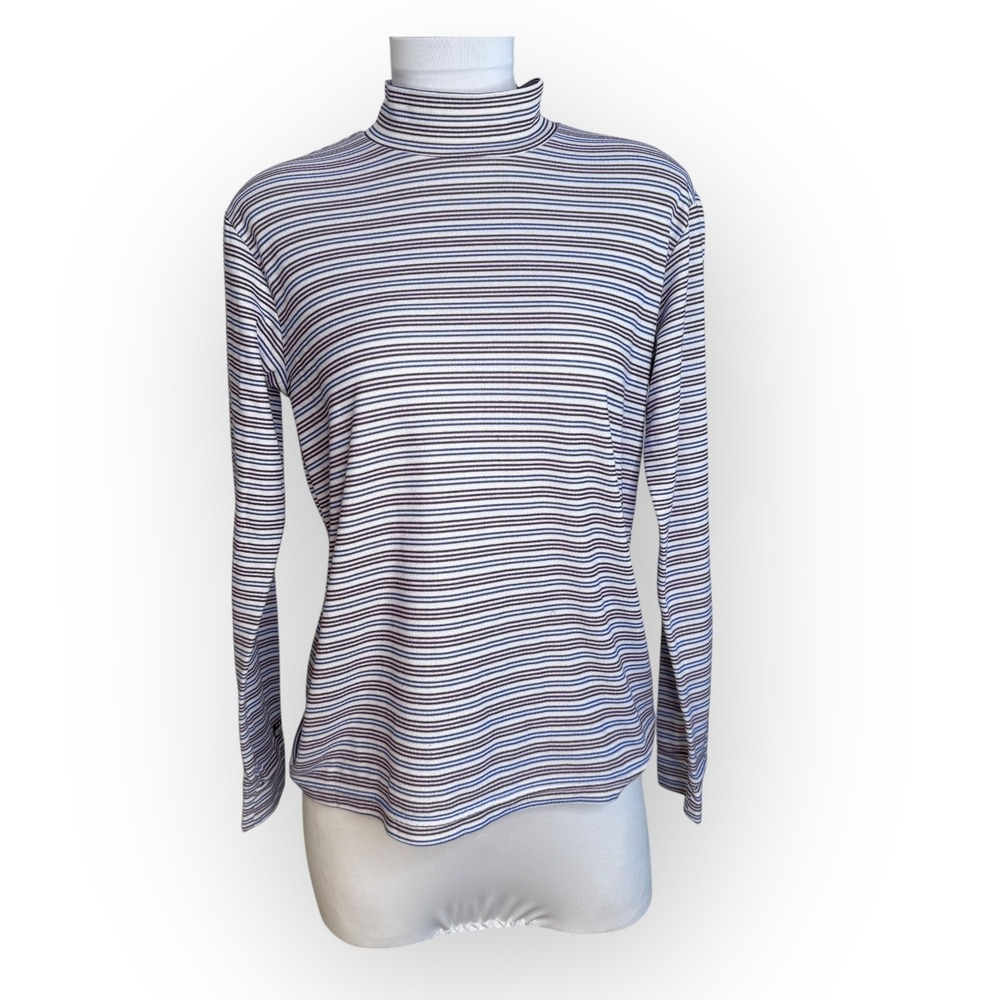 Vtg Polartec Striped Mock Neck Long Sleeve Top Medium